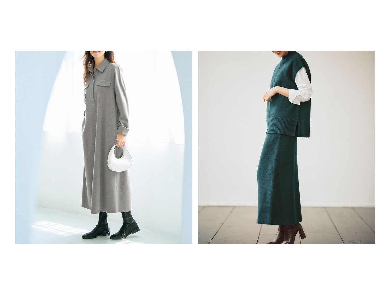【DoCLASSE/ドゥクラッセ】のニードルジャージー・スキッパーシャツワンピ&ハイネックベスト&スカートセットアップ おすすめ！トレンド、レディースファッションの通販 おすすめ人気トレンドファッション通販アイテム インテリア・キッズ・メンズ・レディースファッション・服の通販 founy(ファニー) 　ファッション　Fashion　レディースファッション　Fashion for Women　ワンピース　Dresses　シャツワンピース / 1枚で着映えコーデ　Shirt Dresses　アウター　Coat / Outerwear Collection　セットアップ　Matching Sets　スカート・ミニ/ミディ/マキシ　Skirts / Mini, Midi & Maxi Skirts　新作・新入荷　New Arrivals / New In　インナー　Innerwear　スキッパー　Skipper, Open Collar　フラップ　Flap, Flap Pocket　ポケット　Pocket, Pocket Detail　なめらか　Smooth, Silky Texture　セットアップ　Set-Up, Coordinated Outfit　ハイネック　High Neck, Mock Neck　フォルム　Silhouette, Form　ベスト　Vest, Waistcoat　グレー系　Gray　ベージュ系　Beige　ブルー系　Blue　ブラック系　Black　グリーン系　Green　|ID:crp329100000224069