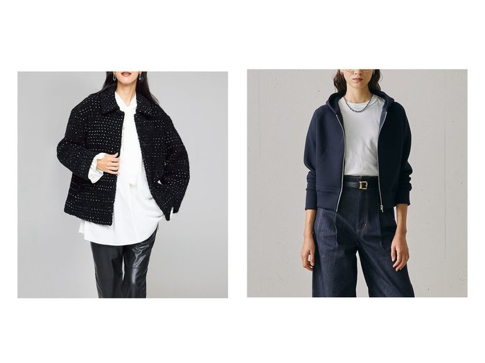 【DoCLASSE/ドゥクラッセ】のスポンジジャージー・ジップアップパーカー&ミックスツイード・ジャケットブルゾン おすすめ！トレンド、レディースファッションの通販 おすすめ人気トレンドファッション通販アイテム 人気、トレンドファッション・服の通販 founy(ファニー) ファッション Fashion レディースファッション Fashion for Women アウター Coat / Outerwear Collection レディースジャケット・軽アウター Jackets ブルゾンジャケット・スポーティアウター Blouson Jackets トップス・カットソー Cut & Sew Tops レディースパーカー・カジュアルフーディー Casual Hoodies & Sweatshirts 新作・新入荷 New Arrivals / New In ショルダー Shoulder, Shoulder Strap ジャケット Jacket, Outerwear ツイード Twill, Twill Weave ドロップ Drop Shoulder, Dropped Style フェミニン Feminine, Girly ボトム Bottoms, Lower Wear マニッシュ Mannish, Boyish ミックス Mix, Mixed Style モノトーン Monotone, Black and White おすすめ Recommended / Our Picks キャミソール Camisole, Spaghetti Strap Top フォルム Silhouette, Form |ID:crp329100000224070