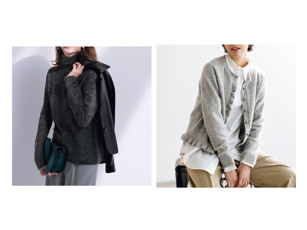 【DoCLASSE/ドゥクラッセ】のウール混タム・フリルカーディガン&スーパーキッドモヘア・シアーハイネックニット おすすめ！トレンド、レディースファッションの通販 おすすめ人気トレンドファッション通販アイテム インテリア・キッズ・メンズ・レディースファッション・服の通販 founy(ファニー) 　ファッション　Fashion　レディースファッション　Fashion for Women　トップス・カットソー　Cut & Sew Tops　カーディガン・羽織り　Layered Style Cardigans　ニット　Knit Tops & Sweaters　新作・新入荷　New Arrivals / New In　おすすめ　Recommended / Our Picks　カーディガン　Cardigan, Knitwear　フリル　Frill, Ruffle　ベーシック　Basic, Essential　畦　Ribbed Knit　アンゴラ　Angora Knitwear　セーター　Sweater, Knitwear　今季　This Season, Current Season　グレー系　Gray　ブラック系　Black　ブルー系　Blue　|ID:crp329100000224071