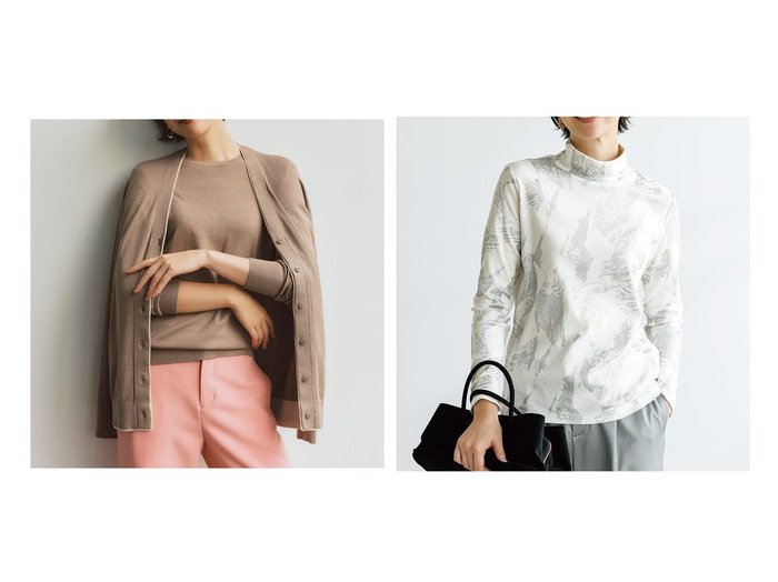 【DoCLASSE/ドゥクラッセ】のシルクフィール・配色アンサンブル&超長綿・ハイネック/柄 おすすめ！トレンド、レディースファッションの通販 おすすめ人気トレンドファッション通販アイテム 人気、トレンドファッション・服の通販 founy(ファニー) ファッション Fashion レディースファッション Fashion for Women トップス・カットソー Cut & Sew Tops ニット Knit Tops & Sweaters アンサンブルニット Knit Ensembles & Twin Sets シャツ・ブラウス・オフィスカジュアル Elegant Blouses & Button-Ups ロングTシャツ・Tシャツ Longline T-Shirts & Tees カットソー・ベーシックTシャツ Cut-and-Sewn Tops / Stretch Tees & Basics 新作・新入荷 New Arrivals / New In なめらか Smooth, Silky Texture アンサンブル Ensemble Set セーター Sweater, Knitwear カットソー Cut and Sewn Top シルバー Silver, Metallic Silver ジャケット Jacket, Outerwear ハイネック High Neck, Mock Neck プリント Print, Printed Pattern 人気 Popular, Best Seller 定番 Standard, Basic Item |ID:crp329100000224072