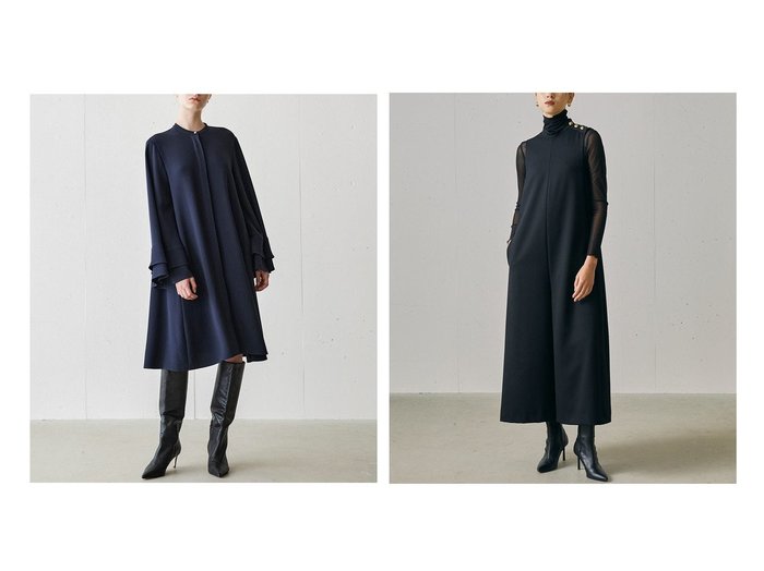 【DoCLASSE/ドゥクラッセ】の二重織ストレッチ・フリル袖ワンピース&ウールギャバ・ドレスオールインワン おすすめ！トレンド、レディースファッションの通販 おすすめ人気トレンドファッション通販アイテム 人気、トレンドファッション・服の通販 founy(ファニー) ファッション Fashion レディースファッション Fashion for Women ワンピース Dresses フォーマル・パーティードレス・結婚式用ドレス Elegant & Casual Dresses オールインワン・ワンピース Dresses and Jumpsuits 新作・新入荷 New Arrivals / New In なめらか Smooth, Silky Texture ストレッチ Stretch, Stretchy Fabric ダブル Double, Double-Breasted フリル Frill, Ruffle ショルダー Shoulder, Shoulder Strap ストレート Straight, Straight Cut ドレス Dress, One-Piece ノースリーブ Sleeveless, No-Sleeve エレガント 上品 Elegant |ID:crp329100000224077