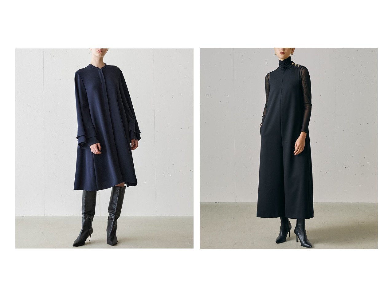 【DoCLASSE/ドゥクラッセ】の二重織ストレッチ・フリル袖ワンピース&ウールギャバ・ドレスオールインワン おすすめ！トレンド、レディースファッションの通販 おすすめ人気トレンドファッション通販アイテム インテリア・キッズ・メンズ・レディースファッション・服の通販 founy(ファニー) 　ファッション　Fashion　レディースファッション　Fashion for Women　ワンピース　Dresses　フォーマル・パーティードレス・結婚式用ドレス　Elegant & Casual Dresses　オールインワン・ワンピース　Dresses and Jumpsuits　新作・新入荷　New Arrivals / New In　なめらか　Smooth, Silky Texture　ストレッチ　Stretch, Stretchy Fabric　ダブル　Double, Double-Breasted　フリル　Frill, Ruffle　ショルダー　Shoulder, Shoulder Strap　ストレート　Straight, Straight Cut　ドレス　Dress, One-Piece　ノースリーブ　Sleeveless, No-Sleeve　エレガント 上品　Elegant　ブルー系　Blue　ブラック系　Black　ベージュ系　Beige　|ID:crp329100000224077