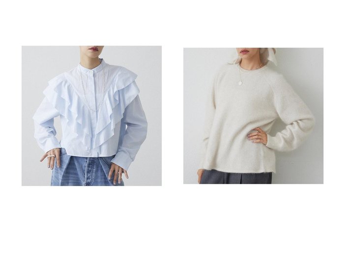 【Whim Gazette/ウィムガゼット】の【THE PAUSE】ファーニットスカーフSET プルオーバー&【THE PAUSE】フリルショートシャツ おすすめ！トレンド、レディースファッションの通販 おすすめ人気トレンドファッション通販アイテム 人気、トレンドファッション・服の通販 founy(ファニー) ファッション Fashion レディースファッション Fashion for Women トップス・カットソー Cut & Sew Tops シャツ・ブラウス・オフィスカジュアル Elegant Blouses & Button-Ups ニット Knit Tops & Sweaters カジュアルプルオーバー・ニットトップス Pullovers & Knit Tops / Casual Pullovers コンパクト Compact, Small Size スタンド Stand Collar, Upright Stand スリーブ Sleeve, Long Sleeve / Short Sleeve トレンド Trend, Trending Now フリル Frill, Ruffle フロント Front, Front Design ロング Long, Long-Length 新作・新入荷 New Arrivals / New In |ID:crp329100000224108