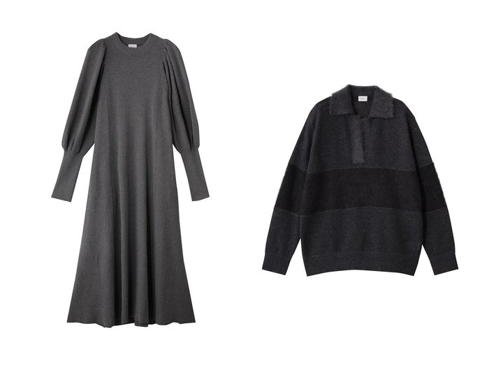 【MANOF/マノフ】のMOHAIR POLO KNIT&THERMAL KNIT ONE PIECE おすすめ！トレンド、レディースファッションの通販 おすすめ人気トレンドファッション通販アイテム 人気、トレンドファッション・服の通販 founy(ファニー) ファッション Fashion レディースファッション Fashion for Women ワンピース Dresses チュニック Tunic Tops & Dresses トップス・カットソー Cut & Sew Tops ニット Knit Tops & Sweaters カジュアルプルオーバー・ニットトップス Pullovers & Knit Tops / Casual Pullovers エレガント 上品 Elegant ギャザー Gathered, Ruffled スリーブ Sleeve, Long Sleeve / Short Sleeve チュニック Tunic, Long Top フェミニン Feminine, Girly フレア Flare, Flared ロング Long, Long-Length 新作・新入荷 New Arrivals / New In A/W・秋冬 Autumn/Winter |ID:crp329100000224130