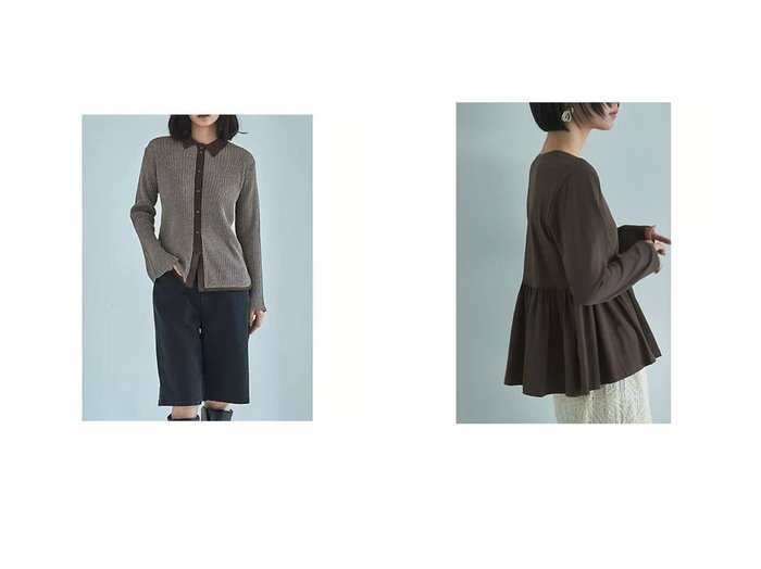 【marjour/マージュール】のCOFFEE PEPLUM TEE&PLATING KNIT SHIRTS おすすめ！トレンド、レディースファッションの通販 おすすめ人気トレンドファッション通販アイテム 人気、トレンドファッション・服の通販 founy(ファニー) ファッション Fashion レディースファッション Fashion for Women トップス・カットソー Cut & Sew Tops ニット Knit Tops & Sweaters シャツ・ブラウス・オフィスカジュアル Elegant Blouses & Button-Ups ロングTシャツ・Tシャツ Longline T-Shirts & Tees インナー Innerwear 秋 Autumn ストライプ Stripe, Striped Pattern ストレッチ Stretch, Stretchy Fabric ポケット Pocket, Pocket Detail 夏 Summer |ID:crp329100000224246