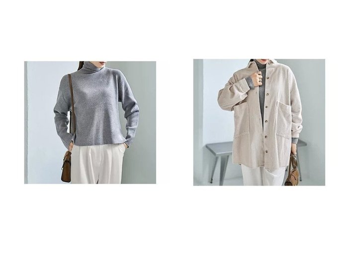 【STYLE DELI/スタイルデリ】の【LUXE】コーデュロイシャツジャケット&ソフトタッチ タートルネックワイドトップス おすすめ！トレンド、レディースファッションの通販 おすすめ人気トレンドファッション通販アイテム 人気、トレンドファッション・服の通販 founy(ファニー) ファッション Fashion レディースファッション Fashion for Women トップス・カットソー Cut & Sew Tops タートルネック・ハイネックトップス Turtlenecks & High-Neck Tops アウター Coat / Outerwear Collection レディースジャケット・軽アウター Jackets エアリー Airy Texture 今季 This Season, Current Season タートルネック Turtleneck, High Neck 定番 Standard, Basic Item バランス Balance, Style Balance フレア Flare, Flared ボックス Boxy, Box Shape ポケット Pocket, Pocket Detail ワイド Wide, Wide Fit A/W・秋冬 Autumn/Winter |ID:crp329100000224250