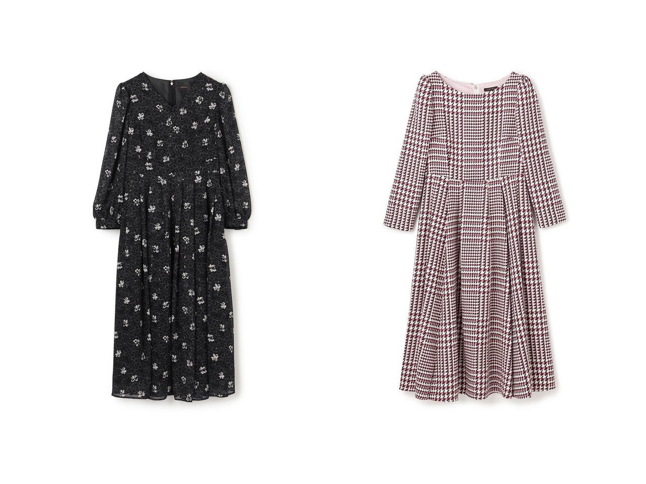【TOCCA/トッカ】の【00サイズあり・洗える・消臭】BLOOMING CLOVER ドレス&【消臭】FROSTED CHECK TWEED ドレス おすすめ！トレンド、レディースファッションの通販 おすすめ人気トレンドファッション通販アイテム インテリア・キッズ・メンズ・レディースファッション・服の通販 founy(ファニー) 　ファッション　Fashion　レディースファッション　Fashion for Women　ワンピース　Dresses　フォーマル・パーティードレス・結婚式用ドレス　Elegant & Casual Dresses　洗える　Machine Washable　シフォン　Chiffon, Lightweight Fabric　ジャカード／ジャガード　Jacquard, Woven Pattern　ドレス　Dress, One-Piece　フィット　Fit, Slim Fit　フレア　Flare, Flared　プリント　Print, Printed Pattern　モチーフ　Motif, Design Theme　A/W・秋冬　Autumn/Winter　冬　Winter / This Winter　S/S・春夏　SS, Spring/Summer, Warm Season　新作・新入荷　New Arrivals / New In　夏　Summer　エレガント 上品　Elegant　2025年　2025　2025-2026秋冬・A/W　Autumn/Winter 2025–26 AW25–26　ブラック系　Black　レッド系　Red　イエロー系　Yellow　グリーン系　Green　|ID:crp329100000224254