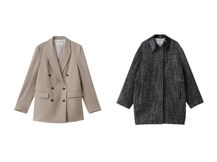 【BEIGE,/ベイジ,】のBUNNELL(バンネル)/ウールダブルブレストジャケット&ROBY(ロビー)/フェイクレザーツイードコート おすすめ！トレンド、レディースファッションの通販 おすすめ人気トレンドファッション通販アイテム 人気、トレンドファッション・服の通販 founy(ファニー) 　ファッション　Fashion　レディースファッション　Fashion for Women　アウター　Coat / Outerwear Collection　レディースジャケット・軽アウター　Jackets　コート・ロングコート・ピーコート　Long Coats, Peacoats & More　オケージョン　Occasion Wear　クール　Cool, Chic　ジャケット　Jacket, Outerwear　ダブル　Double, Double-Breasted　リラックス　Relax, Relaxed Fit　冬　Winter / This Winter　新作・新入荷　New Arrivals / New In　秋　Autumn　クラシカル　Classical, Vintage-Inspired　スウェット / スエット　Sweatshirt, Sweatwear　ツイード　Twill, Twill Weave　フェイクレザー　Faux Leather, PU Leather　ポケット　Pocket, Pocket Detail　ミックス　Mix, Mixed Style　リュクス　Luxury, Elegant, High-End, Chic　ロング　Long, Long-Length　|ID:crp329100000224334