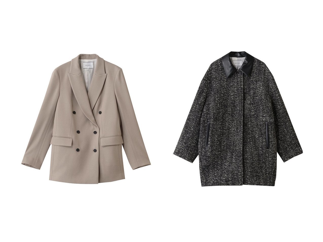 【BEIGE,/ベイジ,】のBUNNELL(バンネル)/ウールダブルブレストジャケット&ROBY(ロビー)/フェイクレザーツイードコート おすすめ！トレンド、レディースファッションの通販 おすすめ人気トレンドファッション通販アイテム インテリア・キッズ・メンズ・レディースファッション・服の通販 founy(ファニー) 　ファッション　Fashion　レディースファッション　Fashion for Women　アウター　Coat / Outerwear Collection　レディースジャケット・軽アウター　Jackets　コート・ロングコート・ピーコート　Long Coats, Peacoats & More　オケージョン　Occasion Wear　クール　Cool, Chic　ジャケット　Jacket, Outerwear　ダブル　Double, Double-Breasted　リラックス　Relax, Relaxed Fit　冬　Winter / This Winter　新作・新入荷　New Arrivals / New In　秋　Autumn　クラシカル　Classical, Vintage-Inspired　スウェット / スエット　Sweatshirt, Sweatwear　ツイード　Twill, Twill Weave　フェイクレザー　Faux Leather, PU Leather　ポケット　Pocket, Pocket Detail　ミックス　Mix, Mixed Style　リュクス　Luxury, Elegant, High-End, Chic　ロング　Long, Long-Length　ブルー系　Blue　|ID:crp329100000224334