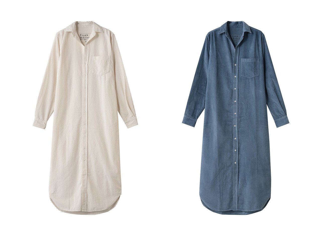 【Frank&Eileen/フランク&アイリーン】のRORY イタリアンコーデュロイ ロングシャツ おすすめ！トレンド、レディースファッションの通販 おすすめ人気トレンドファッション通販アイテム インテリア・キッズ・メンズ・レディースファッション・服の通販 founy(ファニー) 　ファッション　Fashion　レディースファッション　Fashion for Women　トップス・カットソー　Cut & Sew Tops　シャツ・ブラウス・オフィスカジュアル　Elegant Blouses & Button-Ups　コーデュロイ　Corduroy, Cord Fabric　スリーブ　Sleeve, Long Sleeve / Short Sleeve　ロング　Long, Long-Length　新作・新入荷　New Arrivals / New In　羽織　Haori, Light Jacket　ホワイト系　White　ブラウン系　Brown　ブルー系　Blue　|ID:crp329100000224348