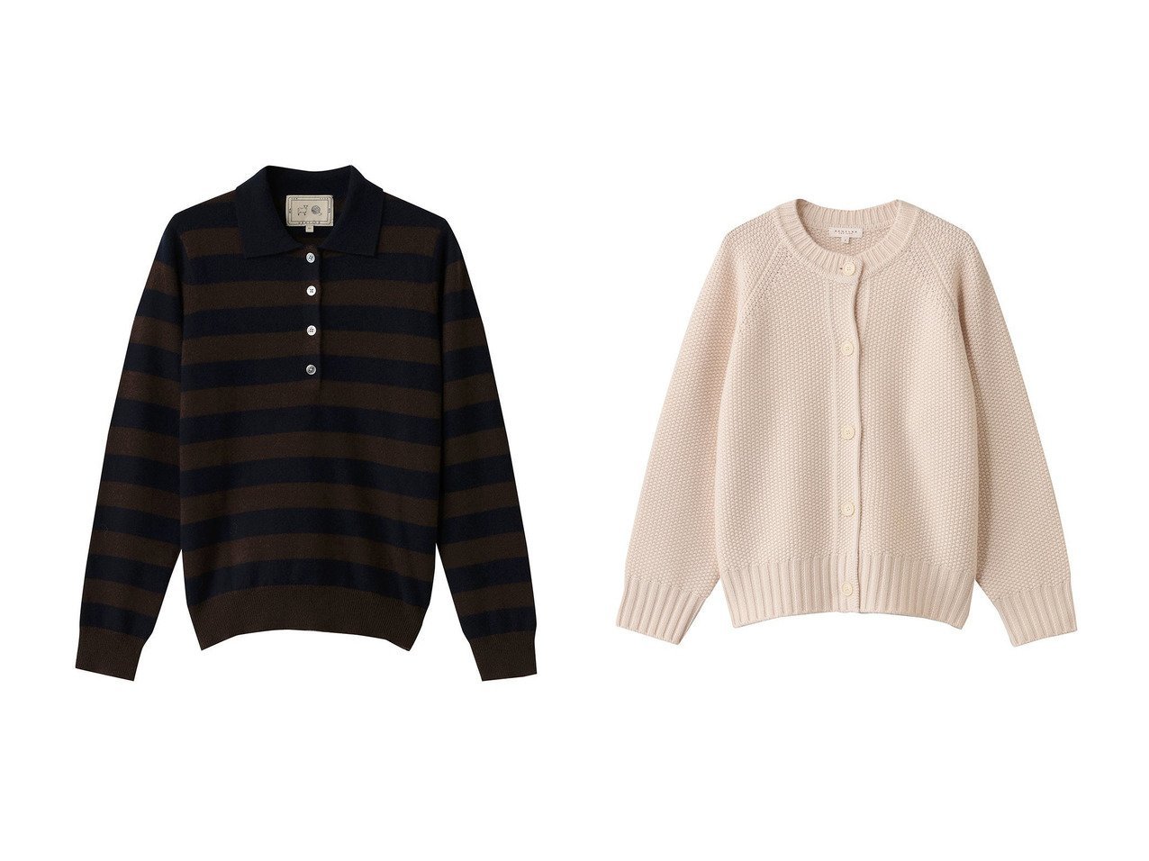 【DEMYLEE/デミーリー】のDEMIRA シグネチャーカシミヤ ボーダーポロニット&DAVI メリノウール リラックスフィットカーディガン おすすめ！トレンド、レディースファッションの通販 おすすめ人気トレンドファッション通販アイテム インテリア・キッズ・メンズ・レディースファッション・服の通販 founy(ファニー) 　ファッション　Fashion　レディースファッション　Fashion for Women　トップス・カットソー　Cut & Sew Tops　ニット　Knit Tops & Sweaters　カジュアルプルオーバー・ニットトップス　Pullovers & Knit Tops / Casual Pullovers　カーディガン・羽織り　Layered Style Cardigans　コンパクト　Compact, Small Size　スラックス　Slacks, Dress Pants　ボーダー　Border, Stripe　ワイド　Wide, Wide Fit　新作・新入荷　New Arrivals / New In　ブラウン系　Brown　|ID:crp329100000224353