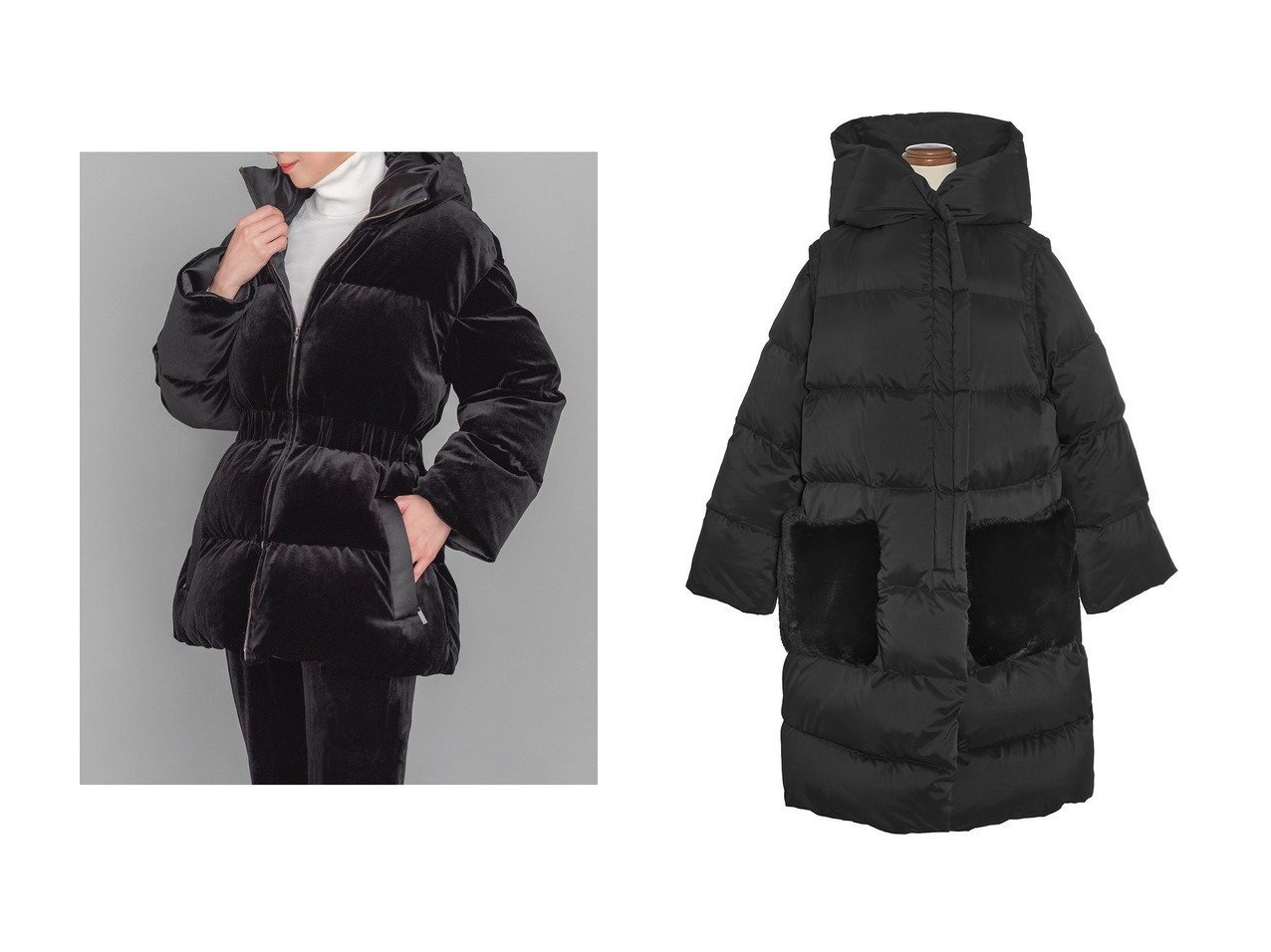 【DAISY LIN/デイジーリン】のDaisy Velour × Satin Luxe Down&2WAY Coat Travel Down おすすめ！トレンド、レディースファッションの通販 おすすめ人気トレンドファッション通販アイテム インテリア・キッズ・メンズ・レディースファッション・服の通販 founy(ファニー) 　ファッション　Fashion　レディースファッション　Fashion for Women　アウター　Coat / Outerwear Collection　コート・ロングコート・ピーコート　Long Coats, Peacoats & More　なめらか　Smooth, Silky Texture　エレガント 上品　Elegant　サテン　Satin, Glossy Fabric　ダウン　Down, Puffer　ハイネック　High Neck, Mock Neck　ベロア　Velour, Soft Velvet　ポケット　Pocket, Pocket Detail　ラグジュアリー　Luxury, Elegant　冬　Winter / This Winter　新作・新入荷　New Arrivals / New In　ブラック系　Black　|ID:crp329100000224357