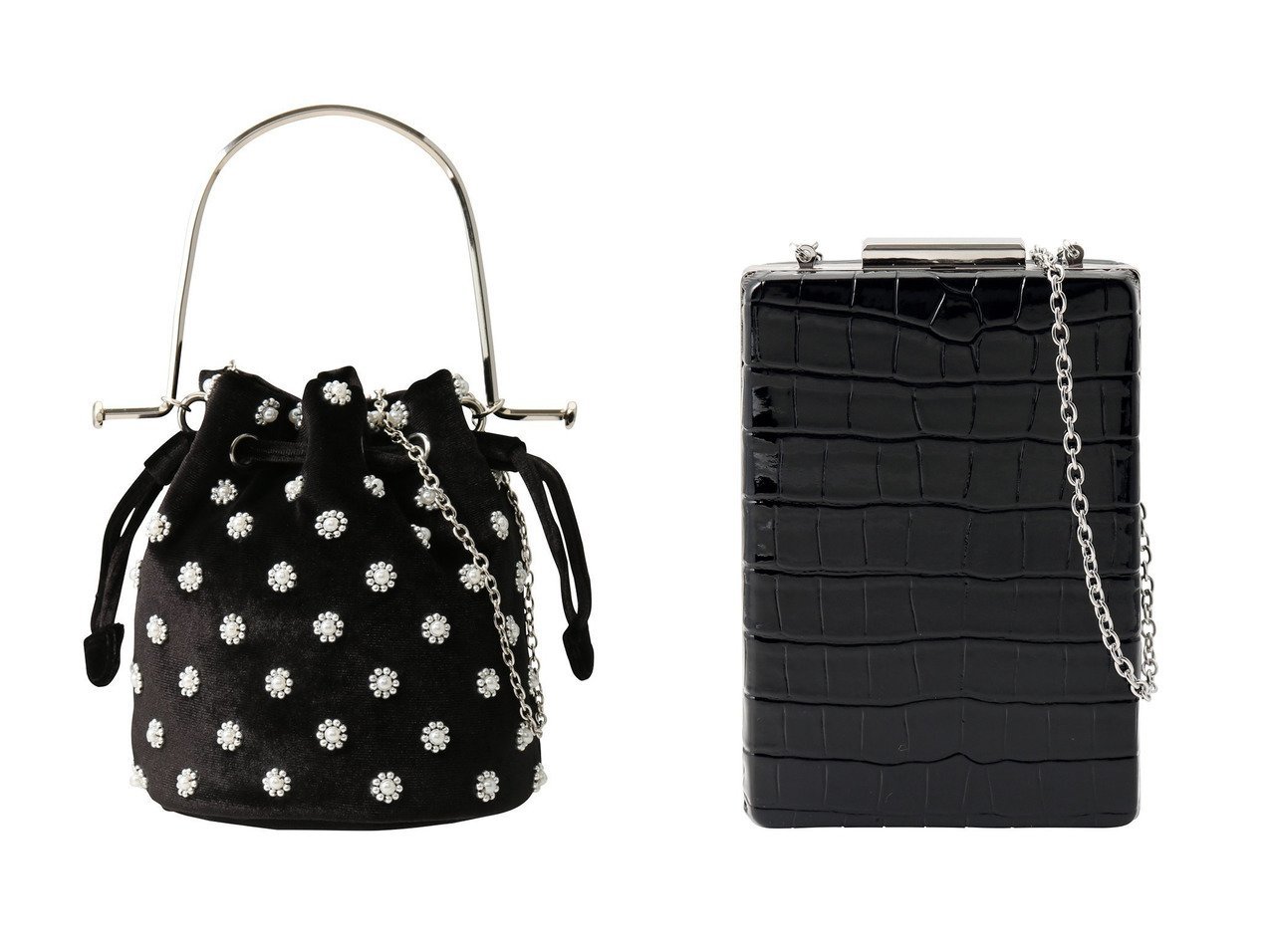 【allureville/アルアバイル】の【Loulou Willoughby】パール刺繍ベロア巾着バッグ&【Loulou Willoughby】PORTRAIT CROCO CLUTCH おすすめ！トレンド、レディースファッションの通販 おすすめ人気トレンドファッション通販アイテム インテリア・キッズ・メンズ・レディースファッション・服の通販 founy(ファニー) 　ファッション　Fashion　レディースファッション　Fashion for Women　トップス・カットソー　Cut & Sew Tops　ベロアトップス　Velour Tops / Velvet-Look Items　バッグ　Bags　エレガント 上品　Elegant　パール　Pearl, Pearl Accent　フラワー　Flower, Floral　ベロア　Velour, Soft Velvet　ホリデーシーズン　Holiday Season　メタル　Metal, Metal Parts　モチーフ　Motif, Design Theme　リュクス　Luxury, Elegant, High-End, Chic　巾着　Drawstring Bag, Kinchaku　新作・新入荷　New Arrivals / New In　A/W・秋冬　Autumn/Winter　クラッチ　Clutch, Clutch Bag　クロコ　Crocodile, Croc Embossed　スクエア　Square, Square Shape　フォルム　Silhouette, Form　ブラック系　Black　|ID:crp329100000224370