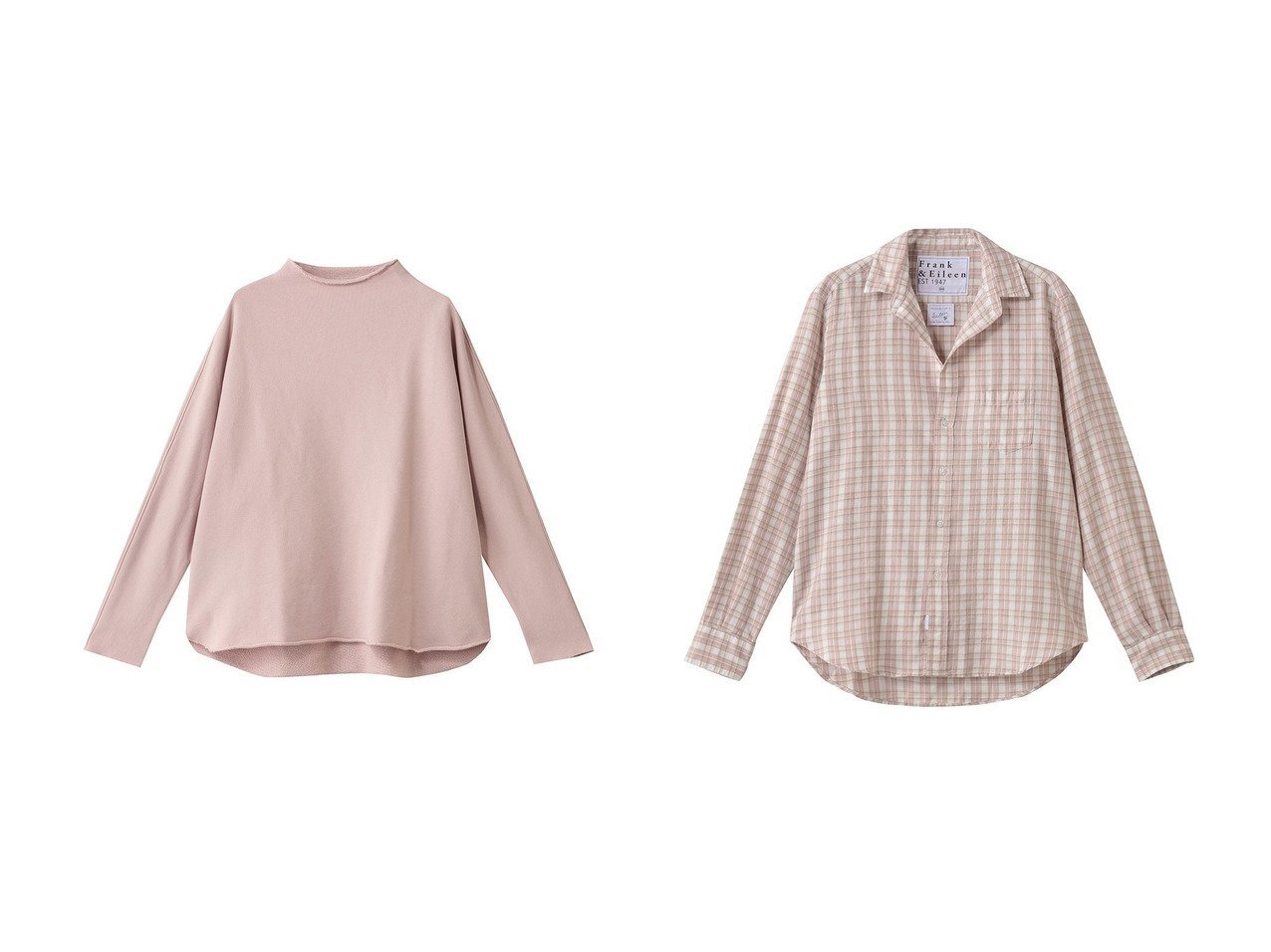 【Frank&Eileen/フランク&アイリーン】のEFFIE TRIPLE FLEECE モックネックロングスリーブカットソー&EILEEN イタリアンコットン ピンク チェック シャツ おすすめ！トレンド、レディースファッションの通販 おすすめ人気トレンドファッション通販アイテム インテリア・キッズ・メンズ・レディースファッション・服の通販 founy(ファニー) 　ファッション　Fashion　レディースファッション　Fashion for Women　トップス・カットソー　Cut & Sew Tops　シャツ・ブラウス・オフィスカジュアル　Elegant Blouses & Button-Ups　ロングTシャツ・Tシャツ　Longline T-Shirts & Tees　カットソー・ベーシックTシャツ　Cut-and-Sewn Tops / Stretch Tees & Basics　カットソー　Cut and Sewn Top　スリーブ　Sleeve, Long Sleeve / Short Sleeve　リラックス　Relax, Relaxed Fit　ロング　Long, Long-Length　エレガント 上品　Elegant　新作・新入荷　New Arrivals / New In　ホワイト系　White　レッド系　Red　|ID:crp329100000224375