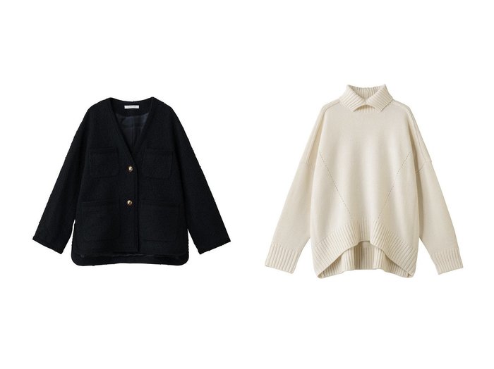 【CINOH/チノ】のオーバーサイズ ハイネック ニット&【Col Pierrot/コルピエロ】の【ELLE SHOP限定】ノーカラーツィードジャケット おすすめ！トレンド、レディースファッションの通販 おすすめ人気トレンドファッション通販アイテム 人気、トレンドファッション・服の通販 founy(ファニー) ファッション Fashion レディースファッション Fashion for Women アウター Coat / Outerwear Collection レディースジャケット・軽アウター Jackets トップス・カットソー Cut & Sew Tops ニット Knit Tops & Sweaters カジュアルプルオーバー・ニットトップス Pullovers & Knit Tops / Casual Pullovers アンティーク Antique-Inspired クラシカル Classical, Vintage-Inspired ジャケット Jacket, Outerwear スリット Slit, Slit Detail ツイード Twill, Twill Weave バランス Balance, Style Balance ブレード Braid, Decorative Trim イタリア Italy ウォーム Warm Fabric ハイネック High Neck, Mock Neck 冬 Winter / This Winter 新作・新入荷 New Arrivals / New In |ID:crp329100000224404