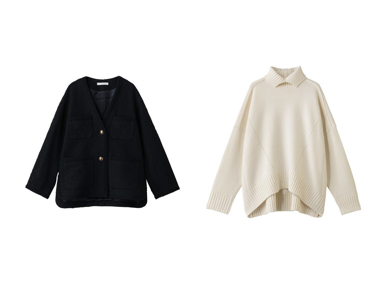 【CINOH/チノ】のオーバーサイズ ハイネック ニット&【Col Pierrot/コルピエロ】の【ELLE SHOP限定】ノーカラーツィードジャケット おすすめ！トレンド、レディースファッションの通販 おすすめ人気トレンドファッション通販アイテム インテリア・キッズ・メンズ・レディースファッション・服の通販 founy(ファニー) 　ファッション　Fashion　レディースファッション　Fashion for Women　アウター　Coat / Outerwear Collection　レディースジャケット・軽アウター　Jackets　トップス・カットソー　Cut & Sew Tops　ニット　Knit Tops & Sweaters　カジュアルプルオーバー・ニットトップス　Pullovers & Knit Tops / Casual Pullovers　アンティーク　Antique-Inspired　クラシカル　Classical, Vintage-Inspired　ジャケット　Jacket, Outerwear　スリット　Slit, Slit Detail　ツイード　Twill, Twill Weave　バランス　Balance, Style Balance　ブレード　Braid, Decorative Trim　イタリア　Italy　ウォーム　Warm Fabric　ハイネック　High Neck, Mock Neck　冬　Winter / This Winter　新作・新入荷　New Arrivals / New In　ブルー系　Blue　グレー系　Gray　ブラウン系　Brown　ホワイト系　White　|ID:crp329100000224404