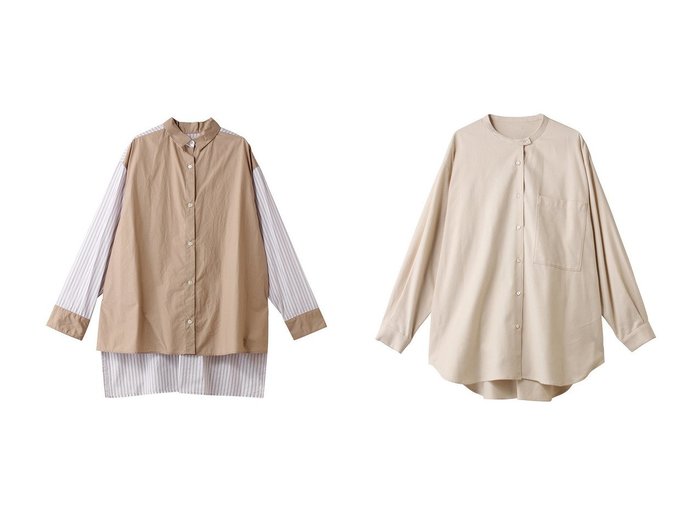 【MidiUmi/ミディウミ】のTWO&MORE stripe shirt シャツ&HOME band collar shirt シャツ おすすめ！トレンド、レディースファッションの通販 おすすめ人気トレンドファッション通販アイテム 人気、トレンドファッション・服の通販 founy(ファニー) 　ファッション　Fashion　レディースファッション　Fashion for Women　トップス・カットソー　Cut & Sew Tops　シャツ・ブラウス・オフィスカジュアル　Elegant Blouses & Button-Ups　なめらか　Smooth, Silky Texture　シンプル　Simple, Minimal　ストライプ　Stripe, Striped Pattern　スリーブ　Sleeve, Long Sleeve / Short Sleeve　トレンド　Trend, Trending Now　ファブリック　Fabric, Textile　ヘムライン　Hemline, Bottom Cut　リュクス　Luxury, Elegant, High-End, Chic　ロング　Long, Long-Length　新作・新入荷　New Arrivals / New In　|ID:crp329100000224453