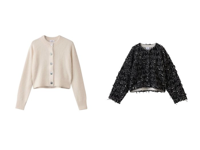 【LANVIN en Bleu/ランバン オン ブルー】のロゴカットジャガードニットジャケット&フォックスカシミヤショートカーディガン おすすめ！トレンド、レディースファッションの通販 おすすめ人気トレンドファッション通販アイテム インテリア・キッズ・メンズ・レディースファッション・服の通販 founy(ファニー) https://founy.com/ ファッション Fashion レディースファッション Fashion for Women トップス・カットソー Cut & Sew Tops ニット Knit Tops & Sweaters カーディガン・羽織り Layered Style Cardigans カーディガン Cardigan, Knitwear コンパクト Compact, Small Size ショート Short, Short Length トレンド Trend, Trending Now フォックス Fox, Fox Fur 新作・新入荷 New Arrivals / New In |ID:crp329100000224469