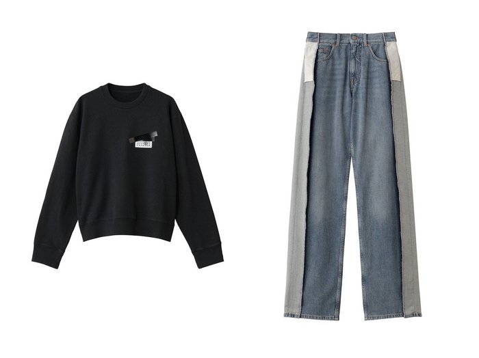 【MM6 Maison Martin Margiela/エムエム6 メゾン マルタン マルジェラ】の5ポケット デニムパンツ&ロゴ スウェットトップス おすすめ！トレンド、レディースファッションの通販 おすすめ人気トレンドファッション通販アイテム 人気、トレンドファッション・服の通販 founy(ファニー) ファッション Fashion レディースファッション Fashion for Women トップス・カットソー Cut & Sew Tops シャツ・ブラウス・オフィスカジュアル Elegant Blouses & Button-Ups レディースパーカー・カジュアルフーディー Casual Hoodies & Sweatshirts ロングTシャツ・Tシャツ Longline T-Shirts & Tees スウェット・クルーネックトップス Sweatshirts & Crewnecks / Relaxed Fit Sweat Tops カットソー・ベーシックTシャツ Cut-and-Sewn Tops / Stretch Tees & Basics パンツ Pants & Trousers デニムパンツ・ジーンズ・美脚デニム Denim Jeans & Pants スラックス Slacks, Dress Pants ダウン Down, Puffer デニム Denim, Jeans Material プリーツ Pleats, Pleated ミックス Mix, Mixed Style リラックス Relax, Relaxed Fit 新作・新入荷 New Arrivals / New In |ID:crp329100000224507