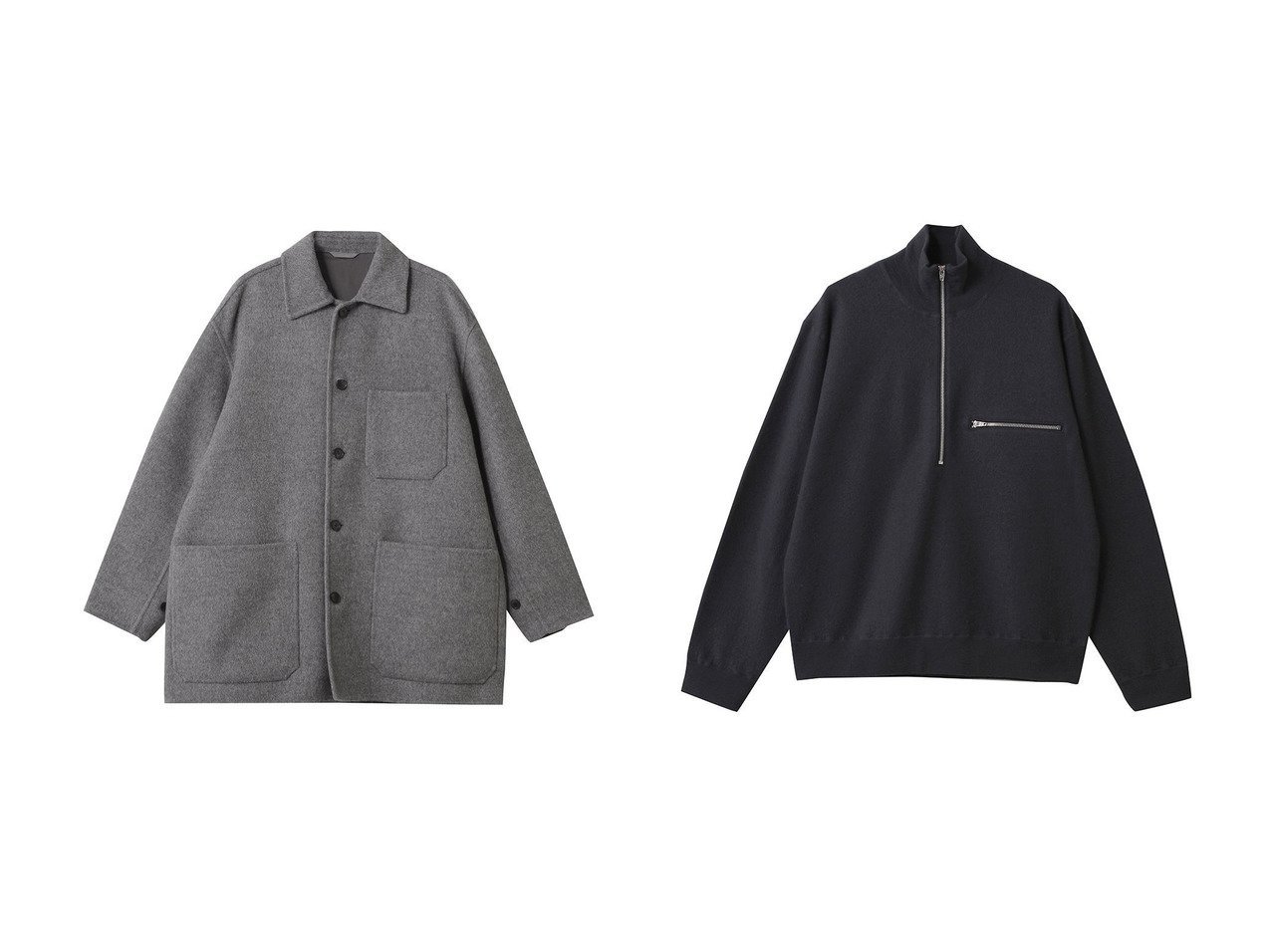 【YLEVE/イレーヴ】のULTRAFINE メリノ ミルド ウール ニット ハーフ ジップ プルオーバー&SUPER 100 S ウール ダブル クロス ブルゾン おすすめ！トレンド、レディースファッションの通販 おすすめ人気トレンドファッション通販アイテム インテリア・キッズ・メンズ・レディースファッション・服の通販 founy(ファニー) 　ファッション　Fashion　レディースファッション　Fashion for Women　アウター　Coat / Outerwear Collection　レディースジャケット・軽アウター　Jackets　ブルゾンジャケット・スポーティアウター　Blouson Jackets　トップス・カットソー　Cut & Sew Tops　ニット　Knit Tops & Sweaters　カジュアルプルオーバー・ニットトップス　Pullovers & Knit Tops / Casual Pullovers　ジャケット　Jacket, Outerwear　ダブル　Double, Double-Breasted　ハーフ　Half, Half-Length　フェイス　Face, Facial Design　ブルゾン　Blouson, Bomber Jacket　ポケット　Pocket, Pocket Detail　新作・新入荷　New Arrivals / New In　グレー系　Gray　ブルー系　Blue　|ID:crp329100000224523