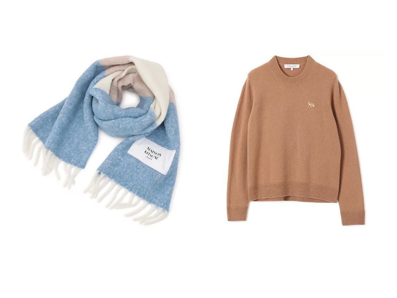 【MAISON KITSUNE/メゾン キツネ】のBABY FOX LAMBSWOOL REGULAR JUMPER&ALPACA STRIPED SCARF おすすめ！トレンド、レディースファッションの通販 おすすめ人気トレンドファッション通販アイテム インテリア・キッズ・メンズ・レディースファッション・服の通販 founy(ファニー) 　ファッション　Fashion　レディースファッション　Fashion for Women　2025年　2025　2025-2026秋冬・A/W　Autumn/Winter 2025–26 AW25–26　ストライプ　Stripe, Striped Pattern　ストール　Stole, Wrap　ベビー　Baby, Babywear　パッチ　Patch, Appliqué　フォックス　Fox, Fox Fur　今季　This Season, Current Season　ベージュ系　Beige　ブルー系　Blue　ブラウン系　Brown　|ID:crp329100000224545