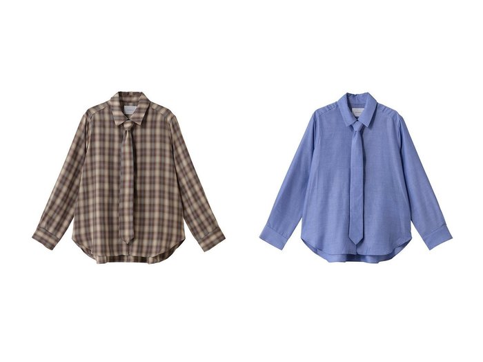 【MIDIUMISOLID/ミディウミソリッド】のcheck regular collar shirt with tie シャツ&regular collar shirt with tie シャツ おすすめ！トレンド、レディースファッションの通販 おすすめ人気トレンドファッション通販アイテム 人気、トレンドファッション・服の通販 founy(ファニー) ファッション Fashion レディースファッション Fashion for Women トップス・カットソー Cut & Sew Tops シャツ・ブラウス・オフィスカジュアル Elegant Blouses & Button-Ups シンプル Simple, Minimal スリーブ Sleeve, Long Sleeve / Short Sleeve マニッシュ Mannish, Boyish ロング Long, Long-Length 新作・新入荷 New Arrivals / New In スラックス Slacks, Dress Pants チェック Check, Plaid, Tartan デニム Denim, Jeans Material A/W・秋冬 Autumn/Winter |ID:crp329100000224560