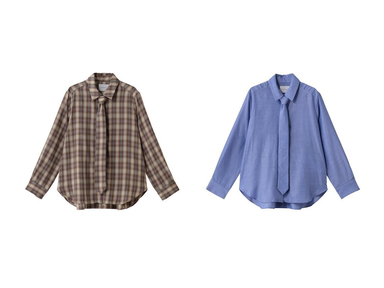 【MIDIUMISOLID/ミディウミソリッド】のcheck regular collar shirt with tie シャツ&regular collar shirt with tie シャツ おすすめ！トレンド、レディースファッションの通販 おすすめ人気トレンドファッション通販アイテム インテリア・キッズ・メンズ・レディースファッション・服の通販 founy(ファニー) 　ファッション　Fashion　レディースファッション　Fashion for Women　トップス・カットソー　Cut & Sew Tops　シャツ・ブラウス・オフィスカジュアル　Elegant Blouses & Button-Ups　シンプル　Simple, Minimal　スリーブ　Sleeve, Long Sleeve / Short Sleeve　マニッシュ　Mannish, Boyish　ロング　Long, Long-Length　新作・新入荷　New Arrivals / New In　スラックス　Slacks, Dress Pants　チェック　Check, Plaid, Tartan　デニム　Denim, Jeans Material　A/W・秋冬　Autumn/Winter　ブルー系　Blue　グレー系　Gray　|ID:crp329100000224560