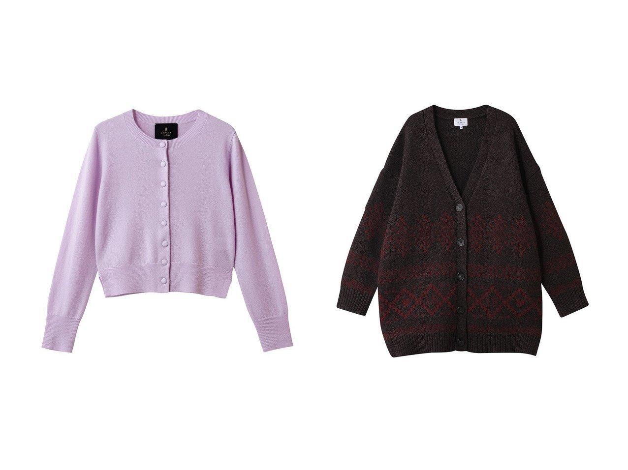【LANVIN en Bleu/ランバン オン ブルー】のピュアカシミヤメニーボタンカーディガン&Vネックジャガードニットカーディガン おすすめ！トレンド、レディースファッションの通販 おすすめ人気トレンドファッション通販アイテム インテリア・キッズ・メンズ・レディースファッション・服の通販 founy(ファニー) 　ファッション　Fashion　レディースファッション　Fashion for Women　トップス・カットソー　Cut & Sew Tops　ニット　Knit Tops & Sweaters　カーディガン・羽織り　Layered Style Cardigans　Vネックトップス　V-Neck Tops / V-Cut Neckline Shirts　カーディガン　Cardigan, Knitwear　クラシカル　Classical, Vintage-Inspired　グログラン　Grosgrain, Grosgrain Ribbon　スリット　Slit, Slit Detail　ファブリック　Fabric, Textile　フロント　Front, Front Design　再入荷　Restock / Back in Stock　エレガント 上品　Elegant　ジャカード／ジャガード　Jacquard, Woven Pattern　リラックス　Relax, Relaxed Fit　新作・新入荷　New Arrivals / New In　パープル系　Purple　グリーン系　Green　グレー系　Gray　ブラック系　Black　ブラウン系　Brown　|ID:crp329100000224566