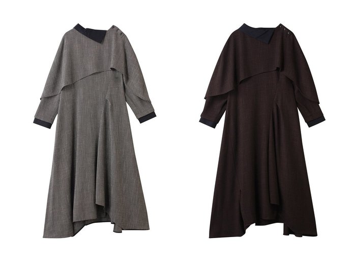 【LANVIN en Bleu/ランバン オン ブルー】のアシンメトリーコンビワンピース おすすめ！トレンド、レディースファッションの通販 おすすめ人気トレンドファッション通販アイテム 人気、トレンドファッション・服の通販 founy(ファニー) 　ファッション　Fashion　レディースファッション　Fashion for Women　ワンピース　Dresses　チュニック　Tunic Tops & Dresses　アシンメトリー　Asymmetrical Style　チュニック　Tunic, Long Top　ドレープ　Drape, Draping Fabric　フレア　Flare, Flared　ロング　Long, Long-Length　新作・新入荷　New Arrivals / New In　無地　Plain, Solid Color　|ID:crp329100000224567