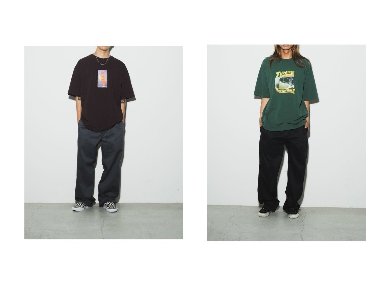 【UNDER R/アンダーアール】の【THRASHER】【UNDER R別注】グラフィック ティー(ブラウン)&【THRASHER】【UNDER R別注】グラフィック ティー(グリーン) おすすめ！トレンド、レディースファッションの通販 おすすめ人気トレンドファッション通販アイテム インテリア・キッズ・メンズ・レディースファッション・服の通販 founy(ファニー) 　ファッション　Fashion　レディースファッション　Fashion for Women　トップス・カットソー　Cut & Sew Tops　シャツ・ブラウス・オフィスカジュアル　Elegant Blouses & Button-Ups　ロングTシャツ・Tシャツ　Longline T-Shirts & Tees　カットソー・ベーシックTシャツ　Cut-and-Sewn Tops / Stretch Tees & Basics　ユニセックス　Unisex, Genderless　アンダー　Underwear Essentials　グラフィック　Graphic, Graphic Design　ショート　Short, Short Length　ジャケット　Jacket, Outerwear　スペシャル　Special, Limited Edition　スリーブ　Sleeve, Long Sleeve / Short Sleeve　フィット　Fit, Slim Fit　フロント　Front, Front Design　ボックス　Boxy, Box Shape　別注　Limited Edition, Custom Order　新作・新入荷　New Arrivals / New In　ブラウン系　Brown　グリーン系　Green　|ID:crp329100000224576