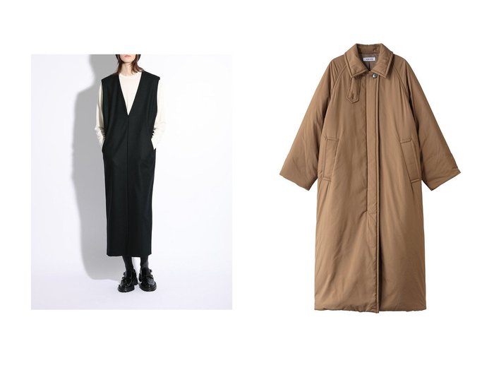 【SACRA/サクラ】のハイカウントメルトンVネックワンピース&パディングタフタロングコート おすすめ！トレンド、レディースファッションの通販 おすすめ人気トレンドファッション通販アイテム 人気、トレンドファッション・服の通販 founy(ファニー) 　ファッション　Fashion　レディースファッション　Fashion for Women　ワンピース　Dresses　チュニック　Tunic Tops & Dresses　アウター　Coat / Outerwear Collection　コート・ロングコート・ピーコート　Long Coats, Peacoats & More　オケージョン　Occasion Wear　ショルダー　Shoulder, Shoulder Strap　チュニック　Tunic, Long Top　ビッグ　Big, Oversized　メルトン　Melton, Heavy Wool　ロング　Long, Long-Length　エレガント 上品　Elegant　新作・新入荷　New Arrivals / New In　|ID:crp329100000224579