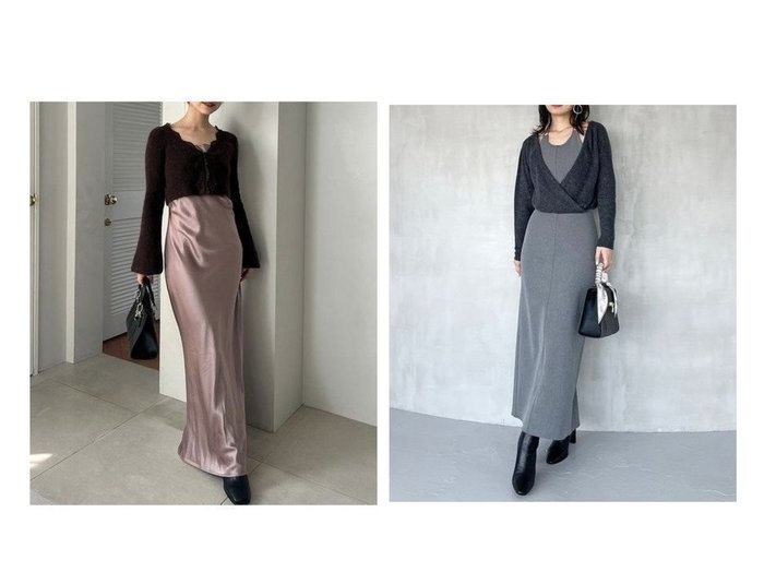 【SNIDEL/スナイデル】のカシュクールニットセットホルターワンピース&キャミワンピースモヘアカーディガンセット おすすめ！トレンド、レディースファッションの通販 おすすめ人気トレンドファッション通販アイテム 人気、トレンドファッション・服の通販 founy(ファニー) ファッション Fashion レディースファッション Fashion for Women ワンピース Dresses キャミソールワンピース Camisole Dresses ウェーブ Wavy Pattern エレガント 上品 Elegant カーディガン Cardigan, Knitwear キャミワンピース Cami Dress, Slip Dress クロップド Cropped, Short Length サテン Satin, Glossy Fabric シンプル Simple, Minimal スリーブ Sleeve, Long Sleeve / Short Sleeve トリミング Trimming, Decorative Edge トレンド Trend, Trending Now フィット Fit, Slim Fit フェミニン Feminine, Girly フレア Flare, Flared フロント Front, Front Design ベビー Baby, Babywear ラップ Wrap, Wrap Design リブニット Rib Knit, Ribbed Knit レース Lace, Lace Fabric ロング Long, Long-Length おすすめ Recommended / Our Picks |ID:crp329100000224631