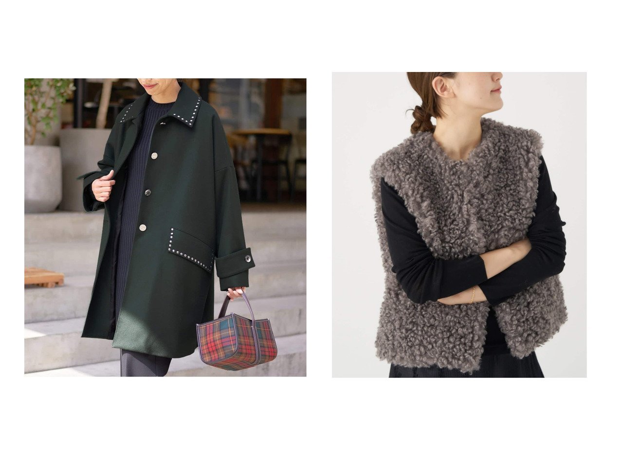 【IENA/イエナ】のマッキントッシュ HUMBIE STUDS MB コート L252MO1158F2KS&TISSAVELカーリージレ おすすめ！トレンド、レディースファッションの通販 おすすめ人気トレンドファッション通販アイテム インテリア・キッズ・メンズ・レディースファッション・服の通販 founy(ファニー) 　ファッション　Fashion　レディースファッション　Fashion for Women　アウター　Coat / Outerwear Collection　コート・ロングコート・ピーコート　Long Coats, Peacoats & More　トップス・カットソー　Cut & Sew Tops　ベスト&ジレ / 重ね着スタイル　Vests & Gilets　クラシック　Classic, Timeless Style　コレクション　Collection, Seasonal Line　コンパクト　Compact, Small Size　シャイニー　Shiny, Glossy Finish　スタッズ　Studs, Metal Accents　スマート　Smart, Elegant　定番　Standard, Basic Item　防寒　Cold Protection, Winter-Ready　メルトン　Melton, Heavy Wool　モダン　Modern, Contemporary　冬　Winter / This Winter　エレガント 上品　Elegant　2025年　2025　2025-2026秋冬・A/W　Autumn/Winter 2025–26 AW25–26　バランス　Balance, Style Balance　フェイクファー　Faux Fur, Imitation Fur　フランス　France, French　リュクス　Luxury, Elegant, High-End, Chic　秋　Autumn　グリーン系　Green　ブラック系　Black　グレー系　Gray　|ID:crp329100000224635