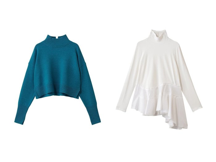 【LANVIN en Bleu/ランバン オン ブルー】のメランジクロップドハイネックニット&アシンメトリーヘムタートル おすすめ！トレンド、レディースファッションの通販 おすすめ人気トレンドファッション通販アイテム 人気、トレンドファッション・服の通販 founy(ファニー) ファッション Fashion レディースファッション Fashion for Women トップス・カットソー Cut & Sew Tops ニット Knit Tops & Sweaters カジュアルプルオーバー・ニットトップス Pullovers & Knit Tops / Casual Pullovers シャツ・ブラウス・オフィスカジュアル Elegant Blouses & Button-Ups ロングTシャツ・Tシャツ Longline T-Shirts & Tees カットソー・ベーシックTシャツ Cut-and-Sewn Tops / Stretch Tees & Basics おすすめ Recommended / Our Picks クロップド Cropped, Short Length スラックス Slacks, Dress Pants スリット Slit, Slit Detail デニム Denim, Jeans Material バランス Balance, Style Balance メランジ Melange, Mixed Yarn 新作・新入荷 New Arrivals / New In |ID:crp329100000224639
