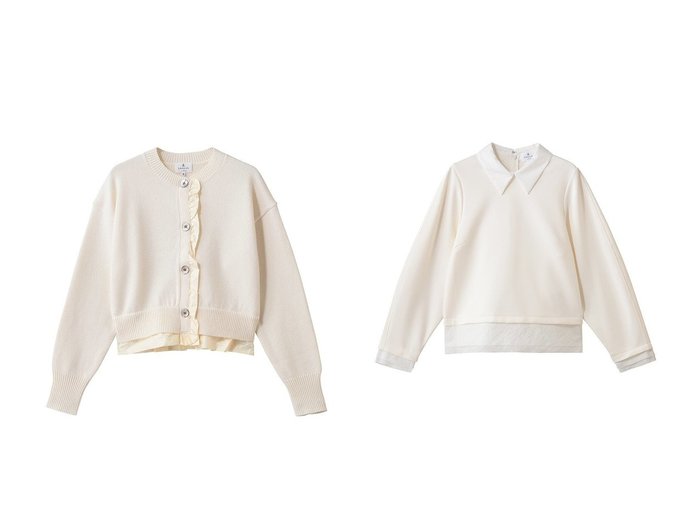 【LANVIN en Bleu/ランバン オン ブルー】のタフタトリムニットカーディガン&シャツカラーコンビカットソー おすすめ！トレンド、レディースファッションの通販 おすすめ人気トレンドファッション通販アイテム 人気、トレンドファッション・服の通販 founy(ファニー) ファッション Fashion レディースファッション Fashion for Women トップス・カットソー Cut & Sew Tops ニット Knit Tops & Sweaters カーディガン・羽織り Layered Style Cardigans シャツ・ブラウス・オフィスカジュアル Elegant Blouses & Button-Ups ロングTシャツ・Tシャツ Longline T-Shirts & Tees カットソー・ベーシックTシャツ Cut-and-Sewn Tops / Stretch Tees & Basics おすすめ Recommended / Our Picks カーディガン Cardigan, Knitwear コンパクト Compact, Small Size ショート Short, Short Length タフタ Taffeta, Structured Fabric トレンド Trend, Trending Now フェミニン Feminine, Girly エレガント 上品 Elegant 新作・新入荷 New Arrivals / New In |ID:crp329100000224640