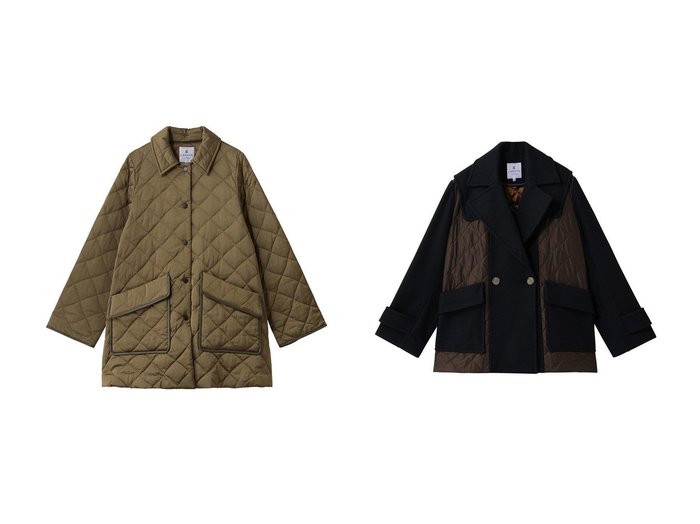 【LANVIN en Bleu/ランバン オン ブルー】のコンビネーションコート&キルティングダウンハーフコート おすすめ！トレンド、レディースファッションの通販 おすすめ人気トレンドファッション通販アイテム 人気、トレンドファッション・服の通販 founy(ファニー) ファッション Fashion レディースファッション Fashion for Women アウター Coat / Outerwear Collection コート・ロングコート・ピーコート Long Coats, Peacoats & More エレガント 上品 Elegant キルティング Quilted, Quilting ダウン Down, Puffer フレア Flare, Flared 冬 Winter / This Winter 新作・新入荷 New Arrivals / New In |ID:crp329100000224642