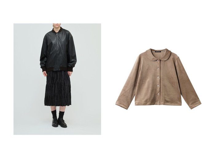 【mizuiro ind/ミズイロ インド】のvelour round colllar shirt シャツ&synthetic leather zip blouson ブルゾン おすすめ！トレンド、レディースファッションの通販 おすすめ人気トレンドファッション通販アイテム 人気、トレンドファッション・服の通販 founy(ファニー) ファッション Fashion レディースファッション Fashion for Women アウター Coat / Outerwear Collection レディースジャケット・軽アウター Jackets ブルゾンジャケット・スポーティアウター Blouson Jackets トップス・カットソー Cut & Sew Tops シャツ・ブラウス・オフィスカジュアル Elegant Blouses & Button-Ups ベロアトップス Velour Tops / Velvet-Look Items ジャケット Jacket, Outerwear ドレープ Drape, Draping Fabric ブルゾン Blouson, Bomber Jacket マニッシュ Mannish, Boyish ミックス Mix, Mixed Style リアル Real, Realistic 新作・新入荷 New Arrivals / New In |ID:crp329100000224646