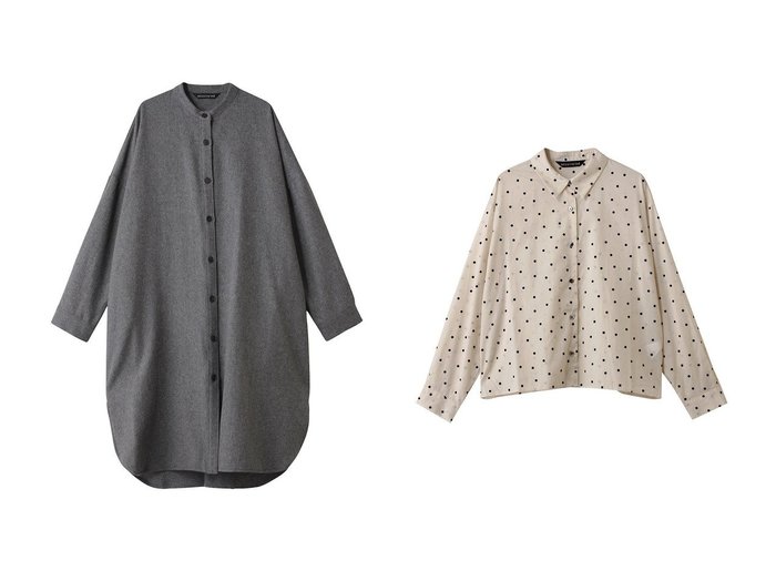 【mizuiro ind/ミズイロ インド】のflocky dots print shirt シャツ&stand collar shirt OP ワンピース おすすめ！トレンド、レディースファッションの通販 おすすめ人気トレンドファッション通販アイテム 人気、トレンドファッション・服の通販 founy(ファニー) ファッション Fashion レディースファッション Fashion for Women ワンピース Dresses チュニック Tunic Tops & Dresses トップス・カットソー Cut & Sew Tops シャツ・ブラウス・オフィスカジュアル Elegant Blouses & Button-Ups ロングTシャツ・Tシャツ Longline T-Shirts & Tees おすすめ Recommended / Our Picks シンプル Simple, Minimal スタンド Stand Collar, Upright Stand チュニック Tunic, Long Top ボトム Bottoms, Lower Wear ロング Long, Long-Length エレガント 上品 Elegant 新作・新入荷 New Arrivals / New In |ID:crp329100000224648