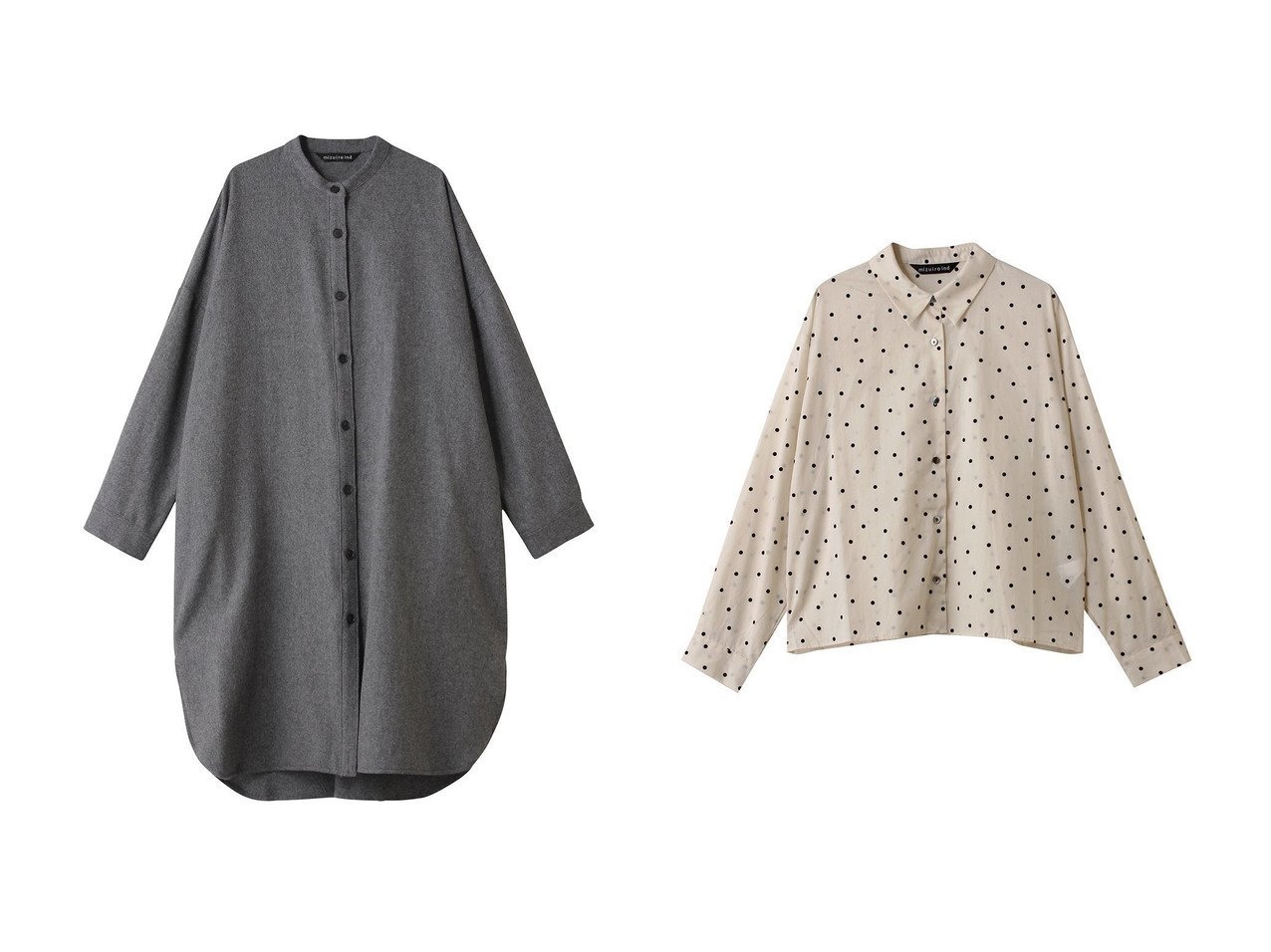 【mizuiro ind/ミズイロ インド】のflocky dots print shirt シャツ&stand collar shirt OP ワンピース おすすめ！トレンド、レディースファッションの通販 おすすめ人気トレンドファッション通販アイテム インテリア・キッズ・メンズ・レディースファッション・服の通販 founy(ファニー) 　ファッション　Fashion　レディースファッション　Fashion for Women　ワンピース　Dresses　チュニック　Tunic Tops & Dresses　トップス・カットソー　Cut & Sew Tops　シャツ・ブラウス・オフィスカジュアル　Elegant Blouses & Button-Ups　ロングTシャツ・Tシャツ　Longline T-Shirts & Tees　おすすめ　Recommended / Our Picks　シンプル　Simple, Minimal　スタンド　Stand Collar, Upright Stand　チュニック　Tunic, Long Top　ボトム　Bottoms, Lower Wear　ロング　Long, Long-Length　エレガント 上品　Elegant　新作・新入荷　New Arrivals / New In　ブルー系　Blue　グレー系　Gray　ホワイト系　White　イエロー系　Yellow　ブラック系　Black　|ID:crp329100000224648