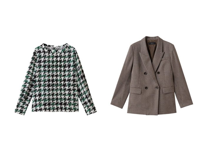 【allureville/アルアバイル】のCHIC-TWEEDダブルジャケット&チドリレタードブラウス おすすめ！トレンド、レディースファッションの通販 おすすめ人気トレンドファッション通販アイテム 人気、トレンドファッション・服の通販 founy(ファニー) ファッション Fashion レディースファッション Fashion for Women トップス・カットソー Cut & Sew Tops シャツ・ブラウス・オフィスカジュアル Elegant Blouses & Button-Ups アウター Coat / Outerwear Collection レディースジャケット・軽アウター Jackets スリーブ Sleeve, Long Sleeve / Short Sleeve デニム Denim, Jeans Material プリント Print, Printed Pattern プリーツ Pleats, Pleated ロング Long, Long-Length 新作・新入荷 New Arrivals / New In |ID:crp329100000224658