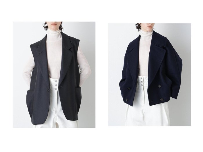 【hueLe Museum/ヒューエルミュージアム】の【STUMBLY】Baloon Silhouette Gilet&【STUMBLY】Big Silhouette Pea Jacket おすすめ!トレンド、レディースファッションの通販 おすすめ人気トレンドファッション通販アイテム 人気、トレンドファッション・服の通販 founy(ファニー) ファッション Fashion レディースファッション Fashion for Women アウター Coat / Outerwear Collection レディースジャケット・軽アウター Jackets シンプル Simple, Minimal ジャケット Jacket, Outerwear バランス Balance, Style Balance パターン Pattern, Design Print ボックス Boxy, Box Shape ポケット Pocket, Pocket Detail 新作・新入荷 New Arrivals / New In |ID:crp329100000224684