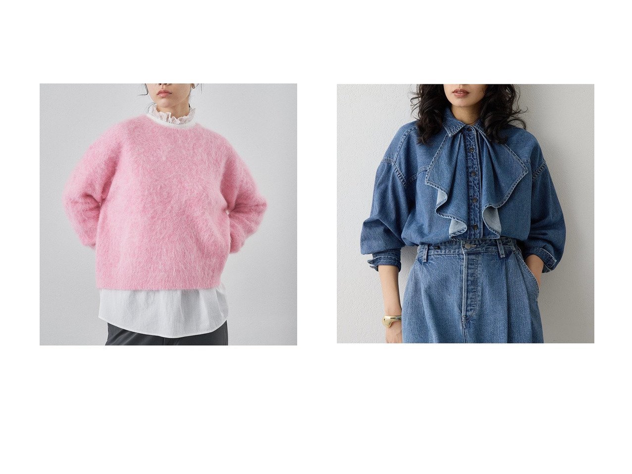 【Whim Gazette/ウィムガゼット】のスーリーアルパカN プルオーバー&フリルデニムブラウス おすすめ!トレンド、レディースファッションの通販 おすすめ人気トレンドファッション通販アイテム インテリア・キッズ・メンズ・レディースファッション・服の通販 founy(ファニー)  ファッション Fashion レディースファッション Fashion for Women トップス・カットソー Cut & Sew Tops ニット Knit Tops & Sweaters カジュアルプルオーバー・ニットトップス Pullovers & Knit Tops / Casual Pullovers シャツ・ブラウス・オフィスカジュアル Elegant Blouses & Button-Ups なめらか Smooth, Silky Texture バランス Balance, Style Balance リラックス Relax, Relaxed Fit ワイド Wide, Wide Fit エレガント 上品 Elegant 新作・新入荷 New Arrivals / New In グレー系 Gray レッド系 Red ブルー系 Blue |ID:crp329100000224742