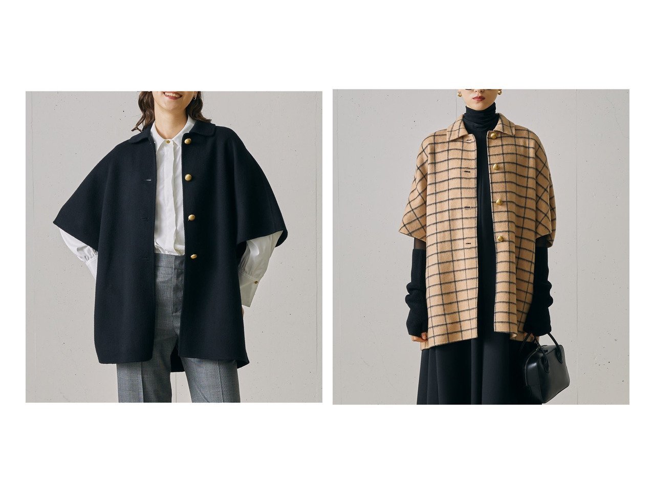 【DoCLASSE/ドゥクラッセ】のプレミアムウールリバー・ポンチョハーフコート&プレミアムウールリバー・チェックポンチョコート おすすめ!トレンド、レディースファッションの通販 おすすめ人気トレンドファッション通販アイテム インテリア・キッズ・メンズ・レディースファッション・服の通販 founy(ファニー)  ファッション Fashion レディースファッション Fashion for Women アウター Coat / Outerwear Collection コート・ロングコート・ピーコート Long Coats, Peacoats & More ポンチョ・ケープコート Ponchos & Capes 新作・新入荷 New Arrivals / New In チェック Check, Plaid, Tartan ブロック Block, Solid Block Pattern プレミアム Premium, High-End ベージュ系 Beige ブラック系 Black |ID:crp329100000224819