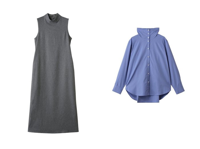 【MIDIUMISOLID/ミディウミソリッド】のhi-slv OP ワンピース&drape hi-neck shirt シャツ おすすめ！トレンド、レディースファッションの通販 おすすめ人気トレンドファッション通販アイテム 人気、トレンドファッション・服の通販 founy(ファニー) 　ファッション　Fashion　レディースファッション　Fashion for Women　ワンピース　Dresses　チュニック　Tunic Tops & Dresses　トップス・カットソー　Cut & Sew Tops　シャツ・ブラウス・オフィスカジュアル　Elegant Blouses & Button-Ups　なめらか　Smooth, Silky Texture　アクセサリー　Fashion Accessories　シューズ　Shoes, Footwear　チュニック　Tunic, Long Top　ノースリーブ　Sleeveless, No-Sleeve　ハイネック　High Neck, Mock Neck　モダン　Modern, Contemporary　ロング　Long, Long-Length　新作・新入荷　New Arrivals / New In　|ID:crp329100000224841