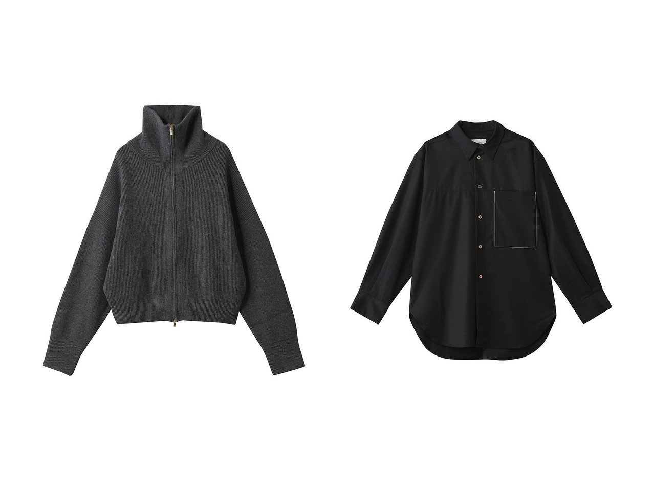 【FOURAM/フォーラム】のGLOSS COATED WOOL SHIRT&DRIVERS KNIT おすすめ！トレンド、レディースファッションの通販 おすすめ人気トレンドファッション通販アイテム インテリア・キッズ・メンズ・レディースファッション・服の通販 founy(ファニー) 　ファッション　Fashion　レディースファッション　Fashion for Women　トップス・カットソー　Cut & Sew Tops　ニット　Knit Tops & Sweaters　カーディガン・羽織り　Layered Style Cardigans　アウター　Coat / Outerwear Collection　コート・ロングコート・ピーコート　Long Coats, Peacoats & More　シャツ・ブラウス・オフィスカジュアル　Elegant Blouses & Button-Ups　カーディガン　Cardigan, Knitwear　シンプル　Simple, Minimal　スウェット / スエット　Sweatshirt, Sweatwear　スラックス　Slacks, Dress Pants　ハイネック　High Neck, Mock Neck　エレガント 上品　Elegant　新作・新入荷　New Arrivals / New In　A/W・秋冬　Autumn/Winter　なめらか　Smooth, Silky Texture　スリーブ　Sleeve, Long Sleeve / Short Sleeve　ポケット　Pocket, Pocket Detail　モダン　Modern, Contemporary　ロング　Long, Long-Length　羽織　Haori, Light Jacket　グレー系　Gray　ブラック系　Black　|ID:crp329100000224843
