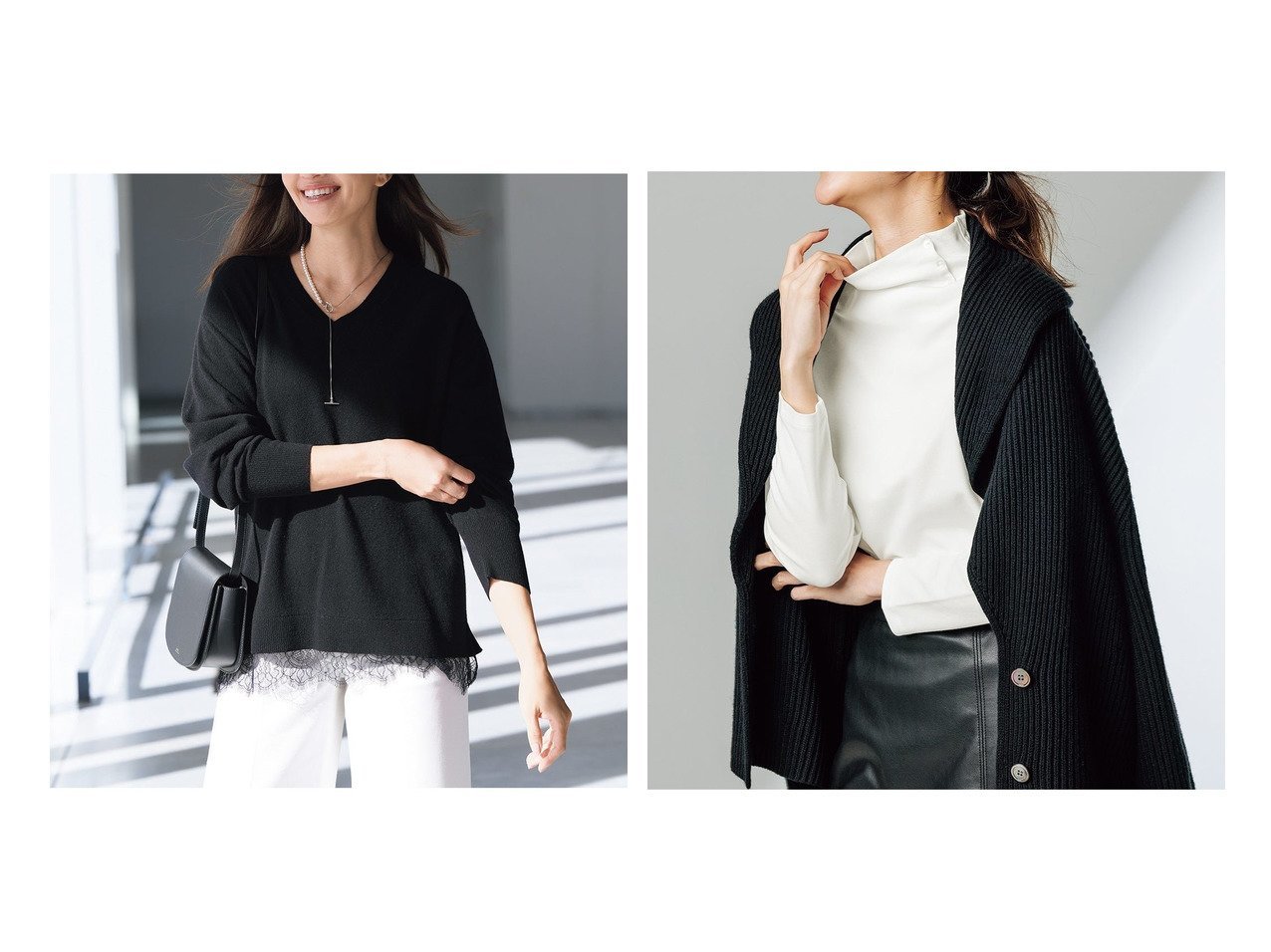 【DoCLASSE/ドゥクラッセ】のカシミヤ混・裾レースVネックニット&超長綿・サイドボタンハイネック 40代、50代の方におすすめ!トレンド、レディースファッションの通販 おすすめ人気トレンドファッション通販アイテム インテリア・キッズ・メンズ・レディースファッション・服の通販 founy(ファニー)  ファッション Fashion レディースファッション Fashion for Women トップス・カットソー Cut & Sew Tops ニット Knit Tops & Sweaters Vネックトップス V-Neck Tops / V-Cut Neckline Shirts シャツ・ブラウス・オフィスカジュアル Elegant Blouses & Button-Ups ロングTシャツ・Tシャツ Longline T-Shirts & Tees カットソー・ベーシックTシャツ Cut-and-Sewn Tops / Stretch Tees & Basics 新作・新入荷 New Arrivals / New In なめらか Smooth, Silky Texture スカラップ Scallop, Scalloped Edge セーター Sweater, Knitwear デニム Denim, Jeans Material レース Lace, Lace Fabric カットソー Cut and Sewn Top ハイネック High Neck, Mock Neck ブラック系 Black グレー系 Gray ホワイト系 White グリーン系 Green |ID:crp329100000224872