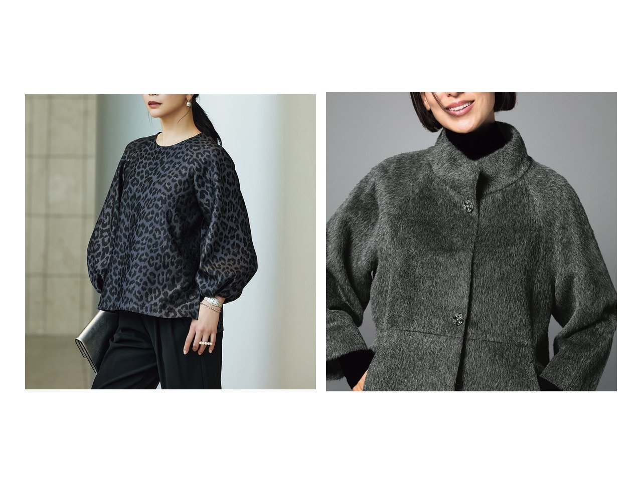 【DoCLASSE/ドゥクラッセ】のアルパカシャギー・スタンドショートコート&レオパードジャカード・フォルムブラウス 40代、50代の方におすすめ!トレンド、レディースファッションの通販 おすすめ人気トレンドファッション通販アイテム インテリア・キッズ・メンズ・レディースファッション・服の通販 founy(ファニー)  ファッション Fashion レディースファッション Fashion for Women ワンピース Dresses アウター Coat / Outerwear Collection コート・ロングコート・ピーコート Long Coats, Peacoats & More 新作・新入荷 New Arrivals / New In ジャカード/ジャガード Jacquard, Woven Pattern セットアップ Set-Up, Coordinated Outfit フォルム Silhouette, Form モダン Modern, Contemporary レオパード Leopard, Animal Print エレガント 上品 Elegant コンパクト Compact, Small Size スタンド Stand Collar, Upright Stand ドレス Dress, One-Piece フレア Flare, Flared 冬 Winter / This Winter ブルー系 Blue グレー系 Gray ブラック系 Black |ID:crp329100000224873