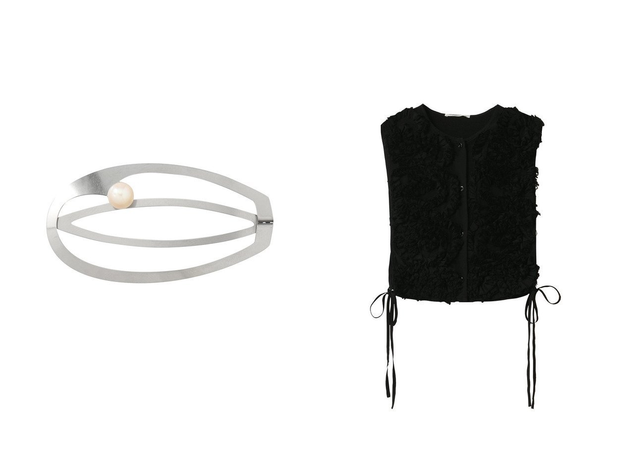 【martinique/マルティニーク】の【CURRENTAGE】ラッフルベスト&【QLINQ】ヘアクリップ おすすめ！トレンド、レディースファッションの通販 おすすめ人気トレンドファッション通販アイテム インテリア・キッズ・メンズ・レディースファッション・服の通販 founy(ファニー) 　ファッション　Fashion　レディースファッション　Fashion for Women　シュシュ&ヘアアクセ/ヘアアレンジ　Scrunchies & Hair Accessories　アウター　Coat / Outerwear Collection　レディースジャケット・軽アウター　Jackets　アクセサリー　Fashion Accessories　オケージョン　Occasion Wear　シルバー　Silver, Metallic Silver　シンプル　Simple, Minimal　バレッタ　Barrette, Hair Clip　パール　Pearl, Pearl Accent　エレガント 上品　Elegant　新作・新入荷　New Arrivals / New In　コンパクト　Compact, Small Size　ジャケット　Jacket, Outerwear　フォルム　Silhouette, Form　フロント　Front, Front Design　ベスト　Vest, Waistcoat　ボトム　Bottoms, Lower Wear　ラッフル　Ruffle, Frill　リボン　Ribbon, Bow　A/W・秋冬　Autumn/Winter　ゴールド系　Gold　ブラック系　Black　|ID:crp329100000224918