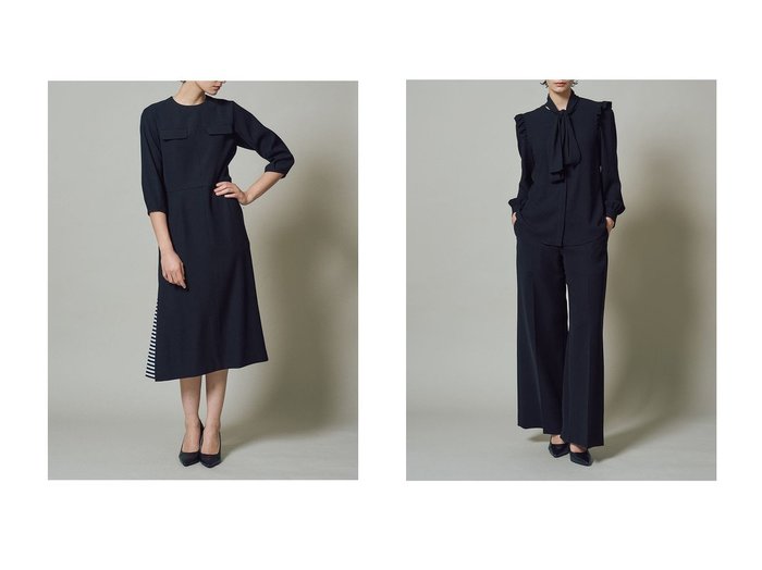 【BORDERS at BALCONY/ボーダーズ アット バルコニー】のサイドボーダードレス&ボウタイブラウス おすすめ！トレンド、レディースファッションの通販 おすすめ人気トレンドファッション通販アイテム 人気、トレンドファッション・服の通販 founy(ファニー) 　ファッション　Fashion　レディースファッション　Fashion for Women　ワンピース　Dresses　フォーマル・パーティードレス・結婚式用ドレス　Elegant & Casual Dresses　チュニック　Tunic Tops & Dresses　トップス・カットソー　Cut & Sew Tops　シャツ・ブラウス・オフィスカジュアル　Elegant Blouses & Button-Ups　コレクション　Collection, Seasonal Line　チュニック　Tunic, Long Top　ボーダー　Border, Stripe　モダン　Modern, Contemporary　ロング　Long, Long-Length　定番　Standard, Basic Item　新作・新入荷　New Arrivals / New In　|ID:crp329100000224933