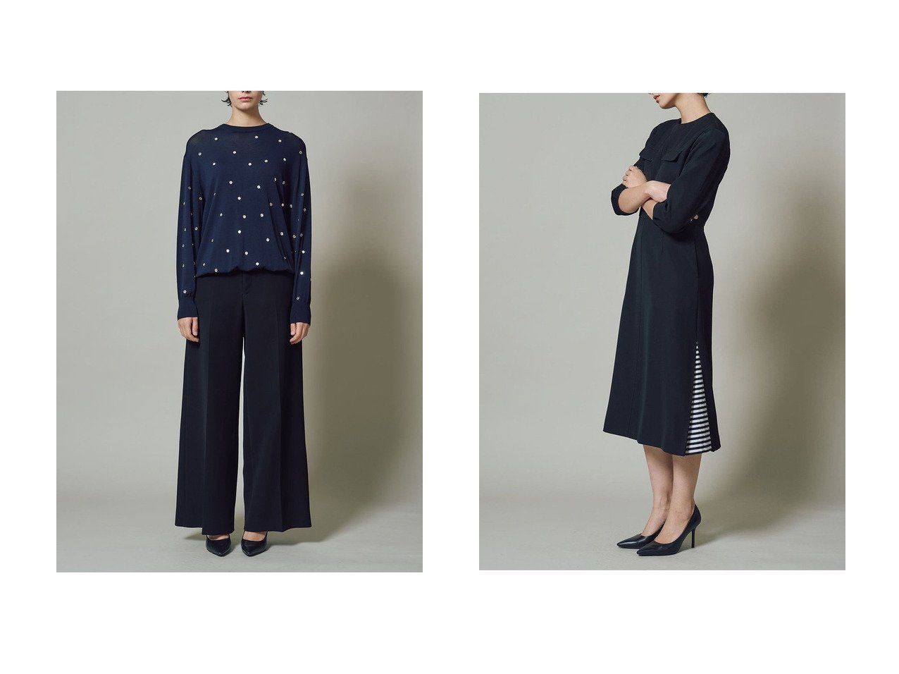 【BORDERS at BALCONY/ボーダーズ アット バルコニー】のホットフィックスニット&サイドボーダードレス おすすめ！トレンド、レディースファッションの通販 おすすめ人気トレンドファッション通販アイテム インテリア・キッズ・メンズ・レディースファッション・服の通販 founy(ファニー) 　ファッション　Fashion　レディースファッション　Fashion for Women　トップス・カットソー　Cut & Sew Tops　ニット　Knit Tops & Sweaters　カジュアルプルオーバー・ニットトップス　Pullovers & Knit Tops / Casual Pullovers　ワンピース　Dresses　フォーマル・パーティードレス・結婚式用ドレス　Elegant & Casual Dresses　チュニック　Tunic Tops & Dresses　エレガント 上品　Elegant　新作・新入荷　New Arrivals / New In　ブラック系　Black　ブルー系　Blue　|ID:crp329100000224934